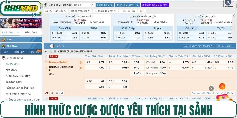 Các loại cược được yêu thích tại sảnh thể thao 888VND