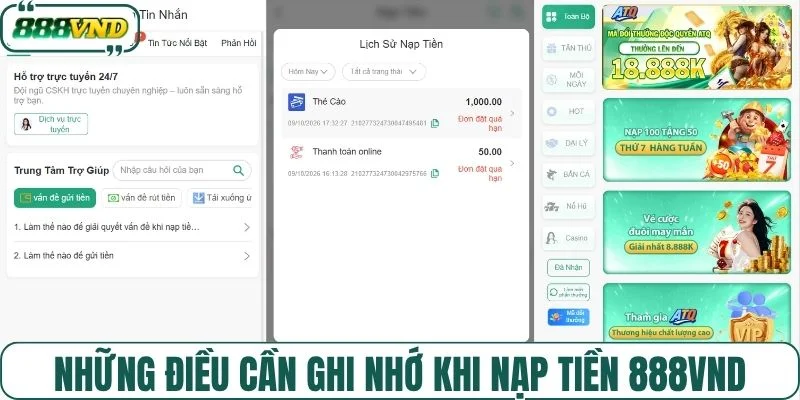 Những điều cần ghi nhớ khi nạp tiền 888VND
